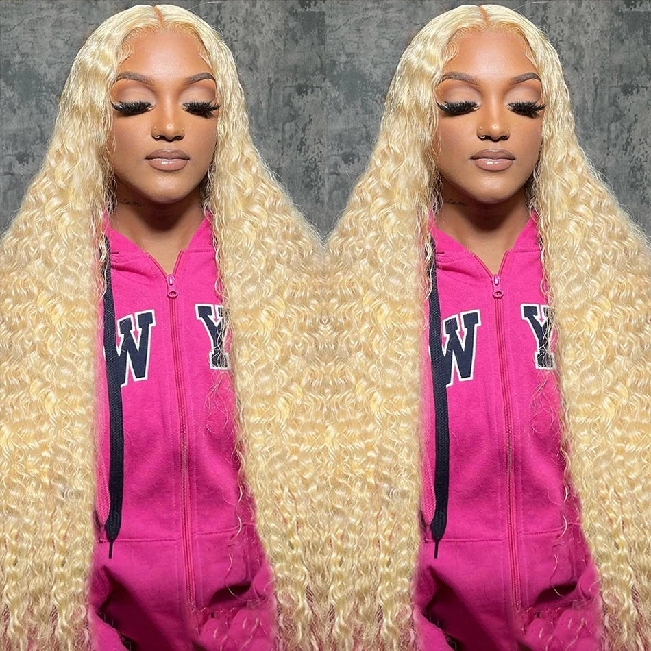 13x6 613 Honey Blonde Water Curly HD Transparent Lace