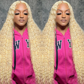 13x6 613 Honey Blonde Water Curly HD Transparent Lace